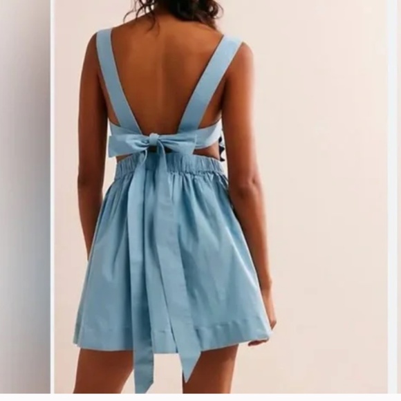 Free People Meet Me in Maui Mini Dress Women’s Size XS Light Blue Pleated Bodice - Picture 2 of 11